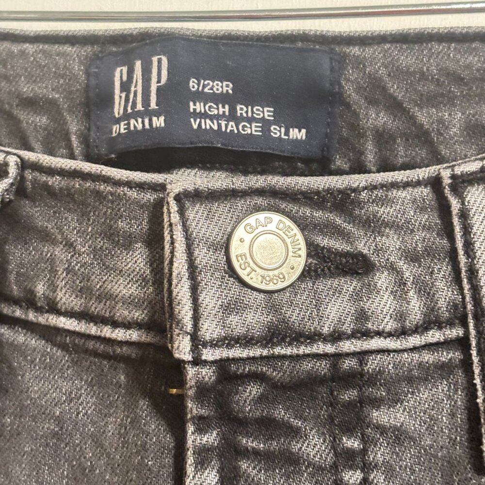 Gap Denim High Rise Vintage Slim Women Black Wash Stretch Straight Leg Jean - Picture 3 of 11